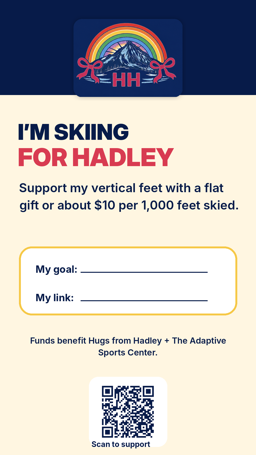 I'm skiing for Hadley Instagram story graphic